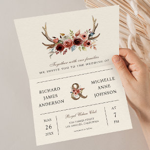 Convite Casamento Código QR Floral Terracota Chifres Boho