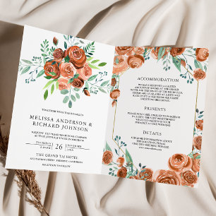 Convite Casamento Código QR Floral Terracota Laranja Queim