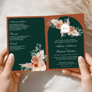 Convite Casamento Código QR Floral Terracota Pampas Esmera