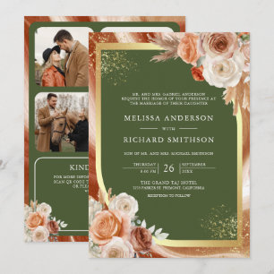 Convite Casamento Código QR Floral Terracota Verde Oliva
