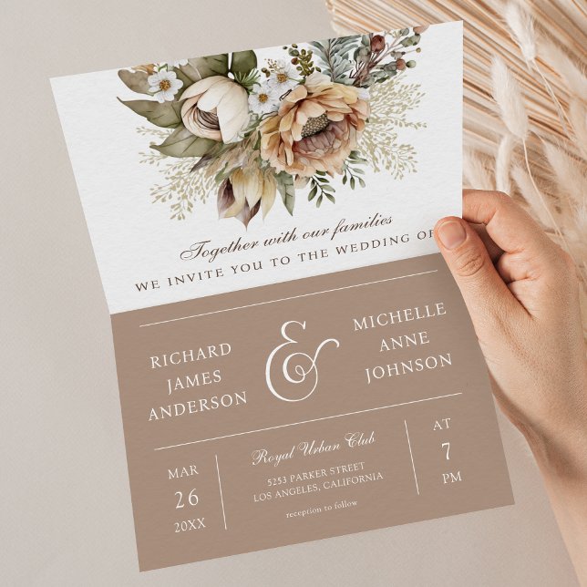 Convite Casamento Código QR Floral Terroso Neutro Boho (Criador carregado)