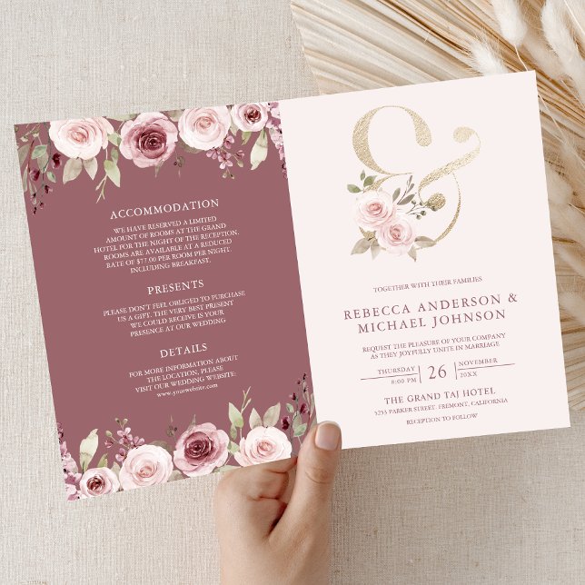 Convite Casamento Código QR Floral Tom Rosa Pó (Criador carregado)