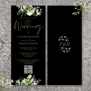 Convite Casamento Código QR Floral Verde Preto e Dourado