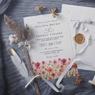 Convite Casamento Código QR Flores Silvestres Boho Rosa Pa