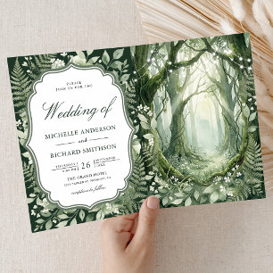 Convite Casamento Código QR Floresta Encantada Aquarela