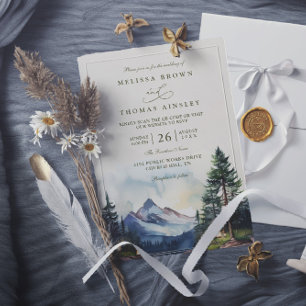 Convite Casamento Código QR Floresta Montanha Lago País