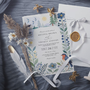 Convite Casamento Código QR Floresta Nórdica Helsinki Aqua