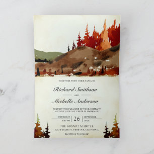 Convite Casamento Código QR Floresta Outono Montanha