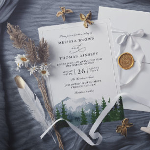 Convite Casamento Código QR Floresta Rústica Aquarela Mont