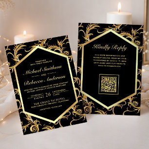 Convite Casamento Código QR Florido Redemoinho Farinha de