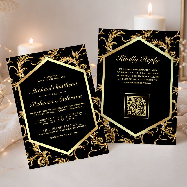 Convite Casamento Código QR Florido Redemoinho Farinha de  (Criador carregado)