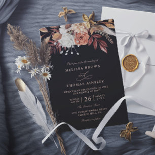 Convite Casamento Código QR Folhagem de Outono Floral Terr
