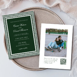 Convite Casamento Código QR Foto Arlequim Verde Esmeralda