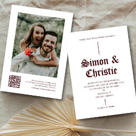 Convite Casamento Código QR Foto Burgundy Branco Vintage