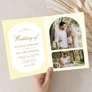 Convite Casamento Código QR Foto Listrada Amarela Clássica