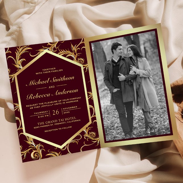 Convite Casamento Código QR Foto Redemoinho Florescer Dour (Criador carregado)