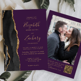 Convite Casamento Código QR Foto Roxo Ágata Ouro Preto