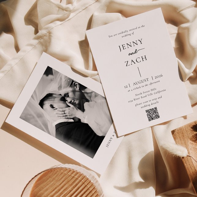 Convite Casamento Código Qr Foto Simples Moderno (Criador carregado)