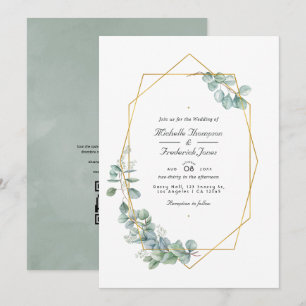 Convite Casamento Código QR Geométrico Eucalipto Sage Prat