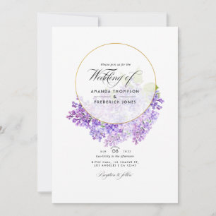 Convite Casamento Código QR Geométrico Violeta & Dourado H