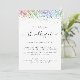 Convite Casamento Código QR Glitter Arco-íris Glam