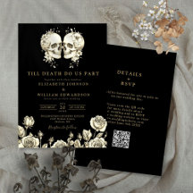 Casamento Código QR Gótico Preto e Dourado Tudo em