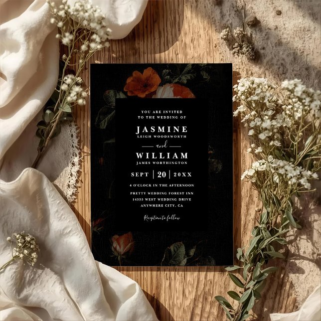 Convite Casamento Código QR Holandês Rosas Florais Românti (Criador carregado)
