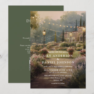 Convite Casamento Código QR Jardim Country Elegante Aquare