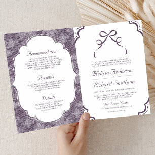Convite Casamento Código QR Laço Coquete de Renda Branca R