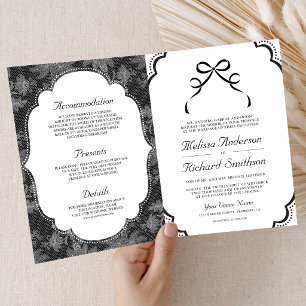 Convite Casamento Código QR Laço Coquete em Preto e Branco