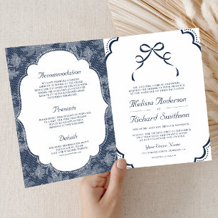 Convite Casamento Código QR Laço Coquette Azul Marinho Bra