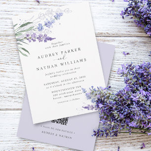 Convite Casamento Código QR Lavanda Aquarela Romântica