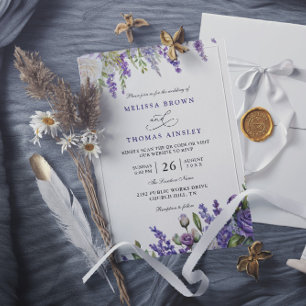 Convite Casamento Código QR Lavanda Roxo Claro Elegante