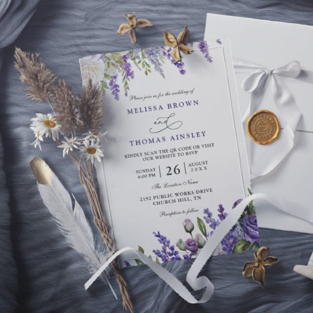 Convite Casamento Código QR Lavanda Roxo Claro Elegante (Criador carregado)