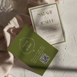 Convite Casamento Código QR Luxuoso Verde Oliva Dinheiro A