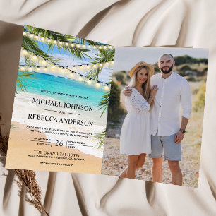 Convite Casamento Código QR Luzes de Corda de Palmeira de