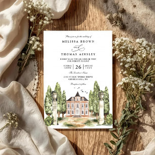 Convite Casamento Código QR Mansão Inglesa Aquarela Vintag