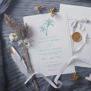 Convite Casamento Código QR Mar Palmeira Praia Tropical