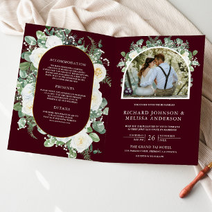 Convite Casamento Código QR Marrom Floral de Marfim