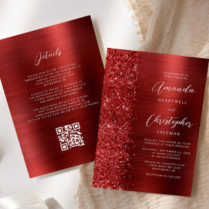 Convite Casamento Código QR Metal Glam Red Escovado