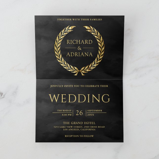 Convite Casamento Código QR Minimal Laurel Dourado Cinza C (Interior)