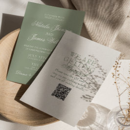 Convite Casamento Código QR Moderno Boho Verde Salvia Eleg