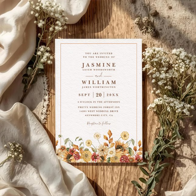 Convite Casamento Código QR Moderno Elegante Boho Flores S (Criador carregado)