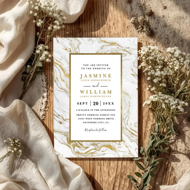 Convite Casamento Código QR Moderno Elegante Dourado Mármo (Criador carregado)