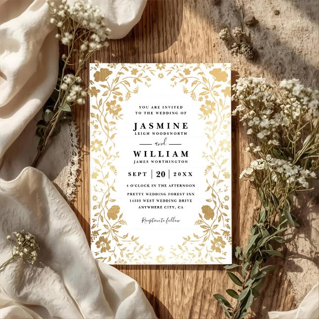 Convite Casamento Código QR Moderno Elegante Flor Silvestr (Criador carregado)