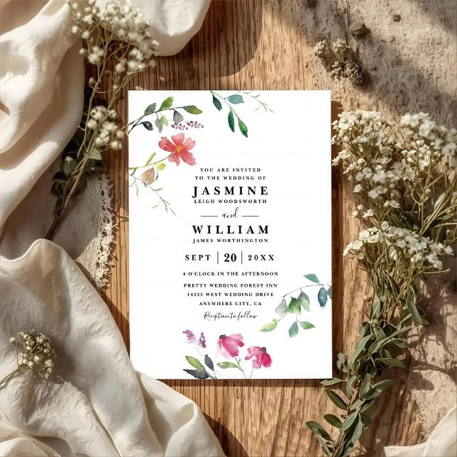 Convite Casamento Código QR Moderno Elegante Flores Silves (Criador carregado)