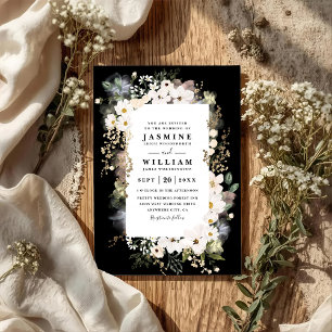Convite Casamento Código QR Moderno Elegante Flores Silves