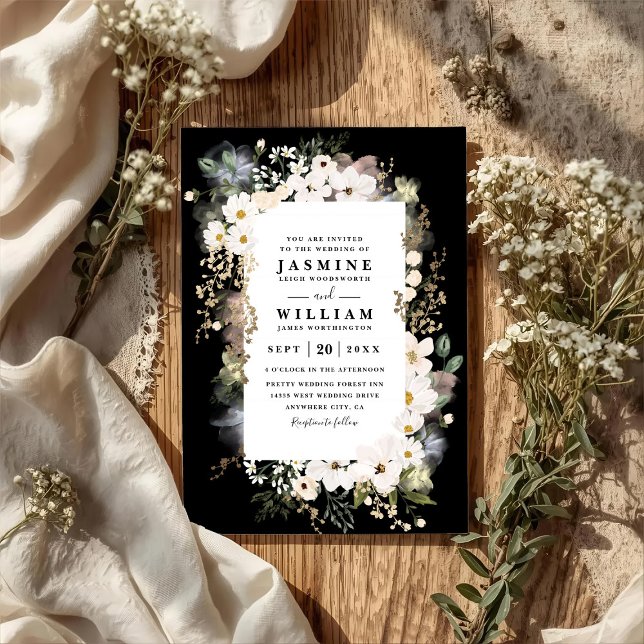 Convite Casamento Código QR Moderno Elegante Flores Silves (Criador carregado)