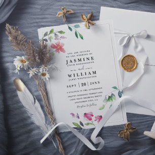 Convite Casamento Código QR Moderno Elegante Flores Silves