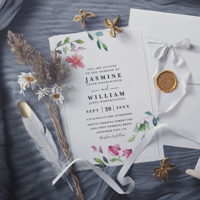 Convite Casamento Código QR Moderno Elegante Flores Silves (Criador carregado)